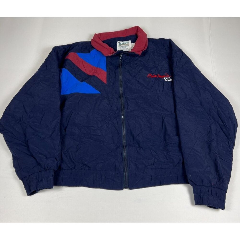 Geoff Bodine 15 Quality Care Men L XL Vintage Racing Jacket Blue Made in USA